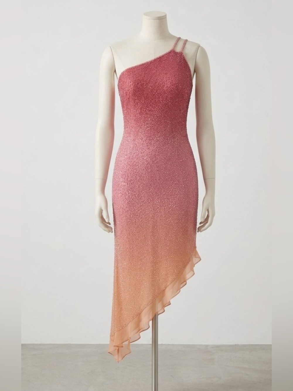 Mia Bella Couture Silk Asymmetrical Beaded Gown